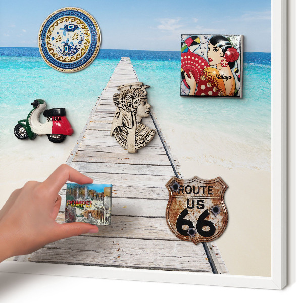 Magnetic board for travel magnets in a white frame Ocean Pier