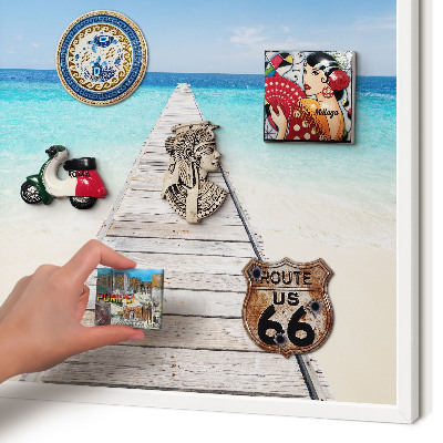Magnetic board for travel magnets in a white frame Ocean Pier