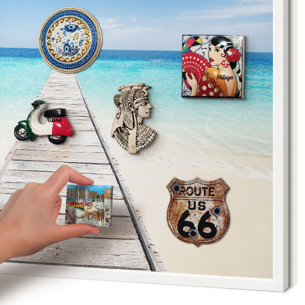 Magnetic board for travel magnets in a white frame Ocean Pier