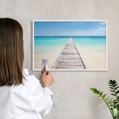 Magnetic board for travel magnets in a white frame Ocean Pier