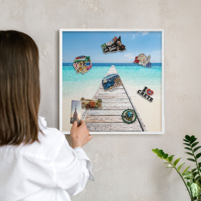 Magnetic board for travel magnets in a white frame Ocean Pier