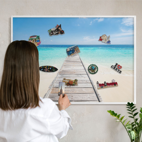 Magnetic board for travel magnets in a white frame Ocean Pier