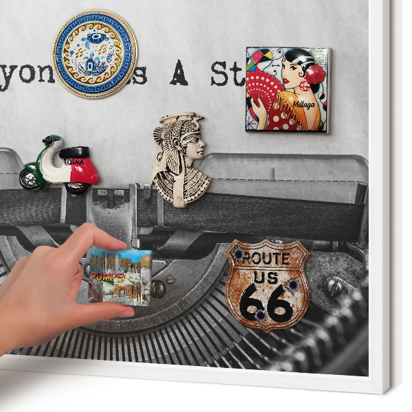 Decorative magnet board with a white frame Vintage machine