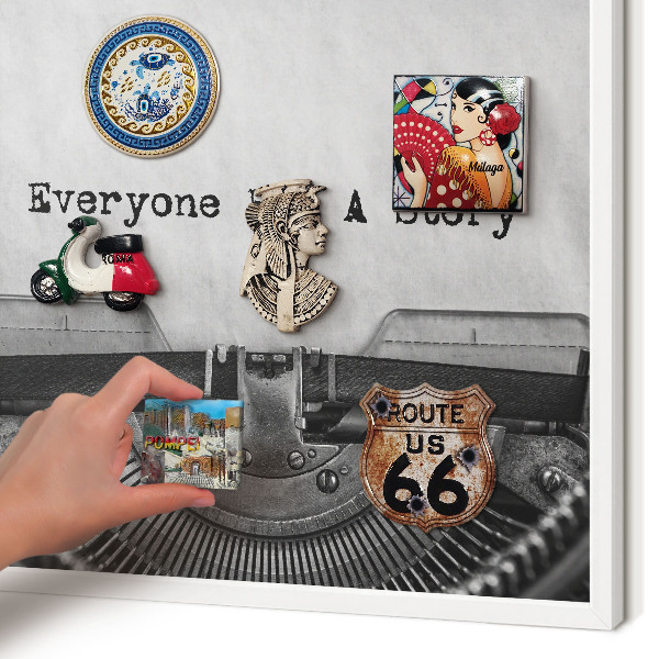 Decorative magnet board with a white frame Vintage machine