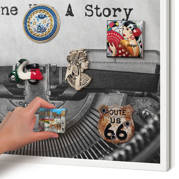 Decorative magnet board with a white frame Vintage machine
