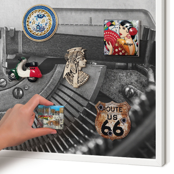 Decorative magnet board with a white frame Vintage machine