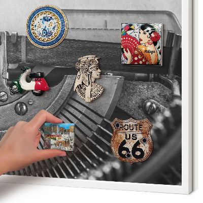Decorative magnet board with a white frame Vintage machine