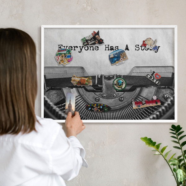 Decorative magnet board with a white frame Vintage machine