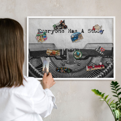 Decorative magnet board with a white frame Vintage machine