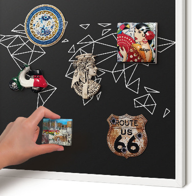 Magnetic board for travel magnets in a white frame World map