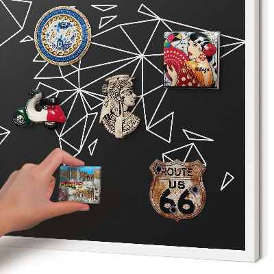 Magnetic board for travel magnets in a white frame World map