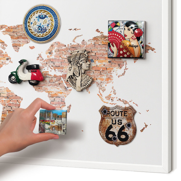 Decorative magnet board with a white frame Brick map