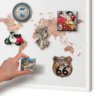 Decorative magnet board with a white frame Brick map