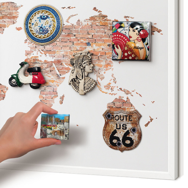 Decorative magnet board with a white frame Brick map