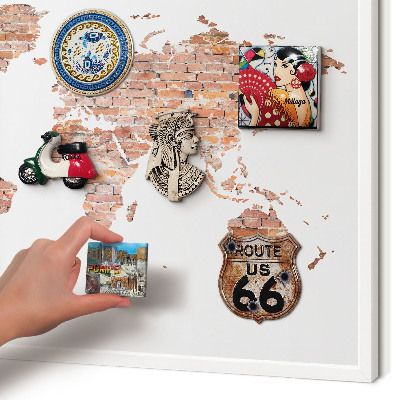 Decorative magnet board with a white frame Brick map