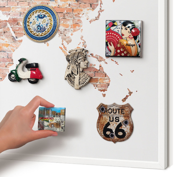 Decorative magnet board with a white frame Brick map