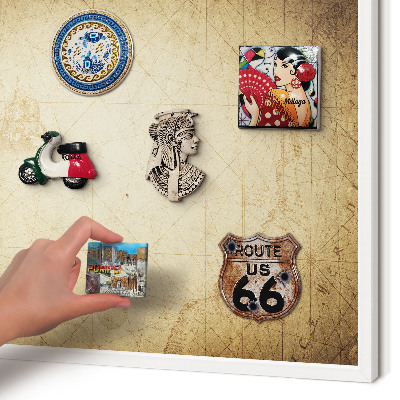 Magnetic board for travel magnets in a white frame Ancient map