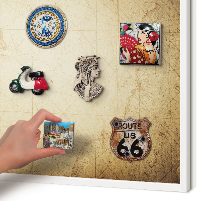 Magnetic board for travel magnets in a white frame Ancient map