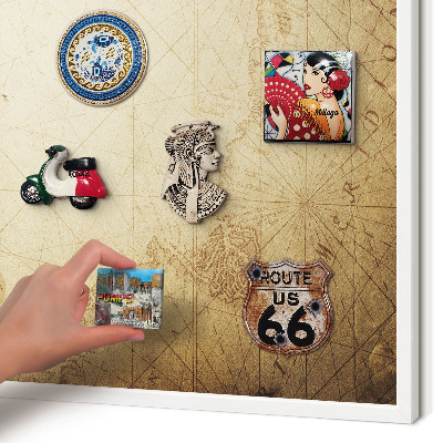 Magnetic board for travel magnets in a white frame Ancient map