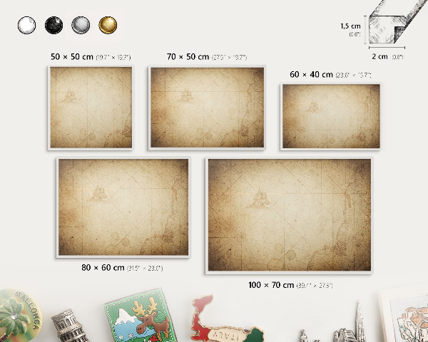 Magnetic board for travel magnets in a white frame Ancient map