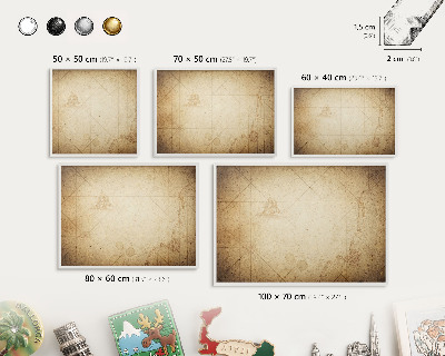Magnetic board for travel magnets in a white frame Ancient map