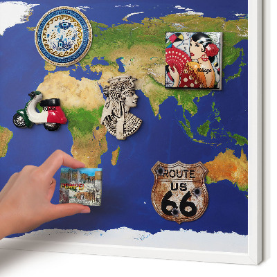 Decorative magnet board with a white frame Mapping the globe