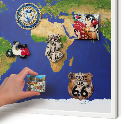 Decorative magnet board with a white frame Mapping the globe