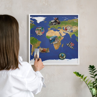 Decorative magnet board with a white frame Mapping the globe