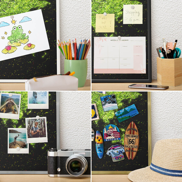 Magnetic board for travel magnets in a white frame Green map