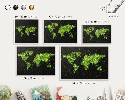 Magnetic board for travel magnets in a white frame Green map