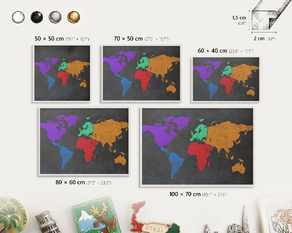 Decorative magnet board with a white frame Color map