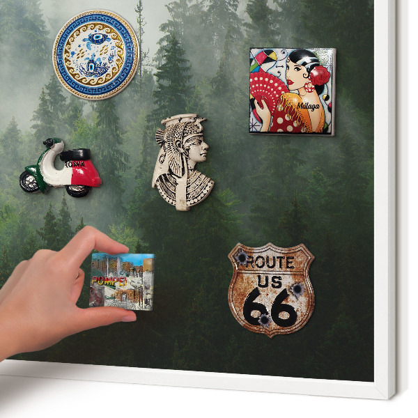 Magnetic board for travel magnets in a white frame Forest magic