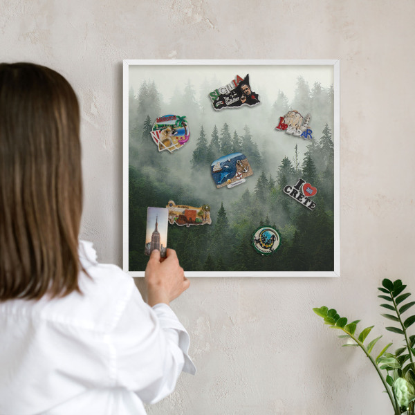 Magnetic board for travel magnets in a white frame Forest magic