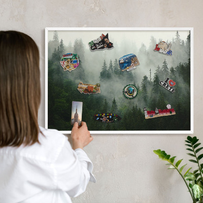 Magnetic board for travel magnets in a white frame Forest magic