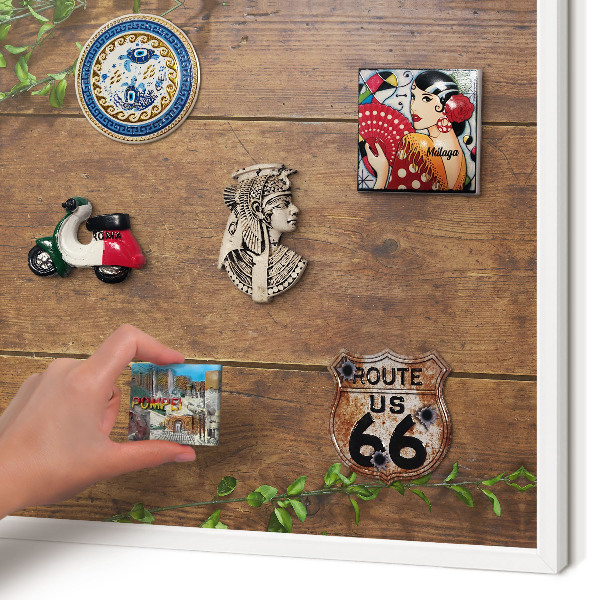 Decorative magnet board with a white frame Wood nature
