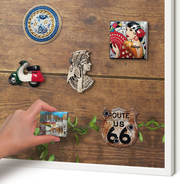 Decorative magnet board with a white frame Wood nature