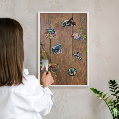 Decorative magnet board with a white frame Wood nature