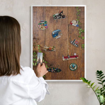 Decorative magnet board with a white frame Wood nature