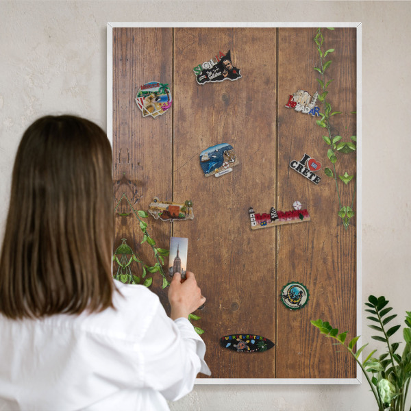 Decorative magnet board with a white frame Wood nature