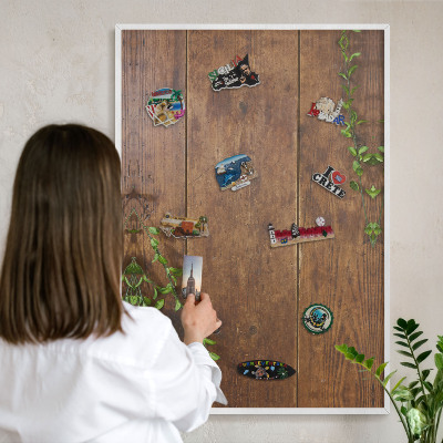 Decorative magnet board with a white frame Wood nature