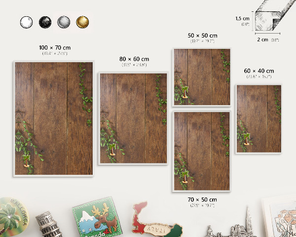 Decorative magnet board with a white frame Wood nature