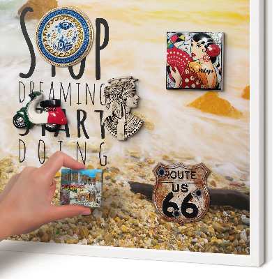 Magnetic board for travel magnets in a white frame Coast theme