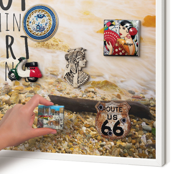 Magnetic board for travel magnets in a white frame Coast theme