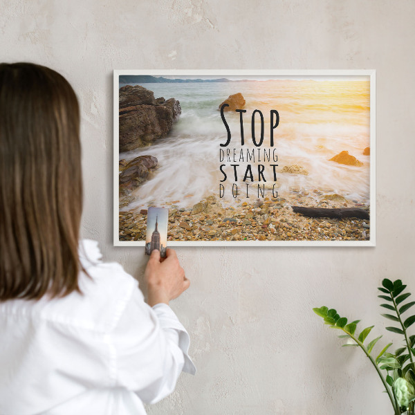 Magnetic board for travel magnets in a white frame Coast theme