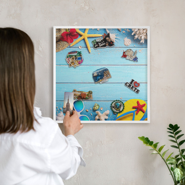 Decorative magnet board with a white frame Holiday beach