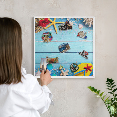 Decorative magnet board with a white frame Holiday beach