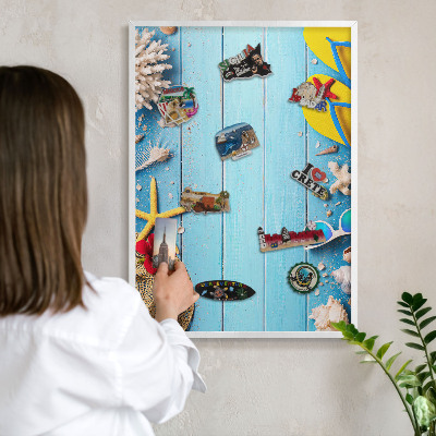 Decorative magnet board with a white frame Holiday beach