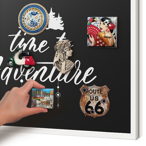 Decorative magnet board with a white frame Adventure awaits
