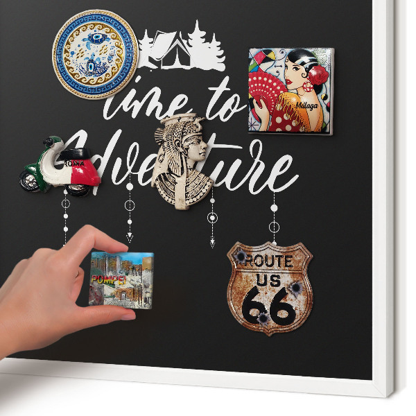 Decorative magnet board with a white frame Adventure awaits