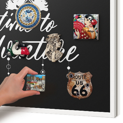 Decorative magnet board with a white frame Adventure awaits
